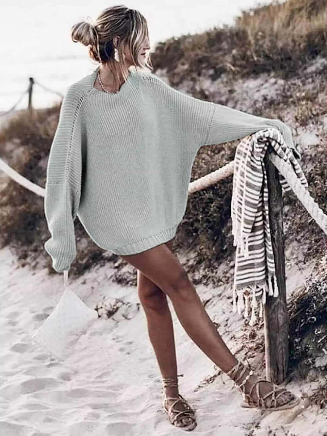 Oversized Knit Batwing Sweater & Ruffled Mini Skirt Set