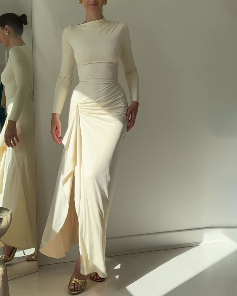 VEEN - Ruched Long Sleeve Evening Gown