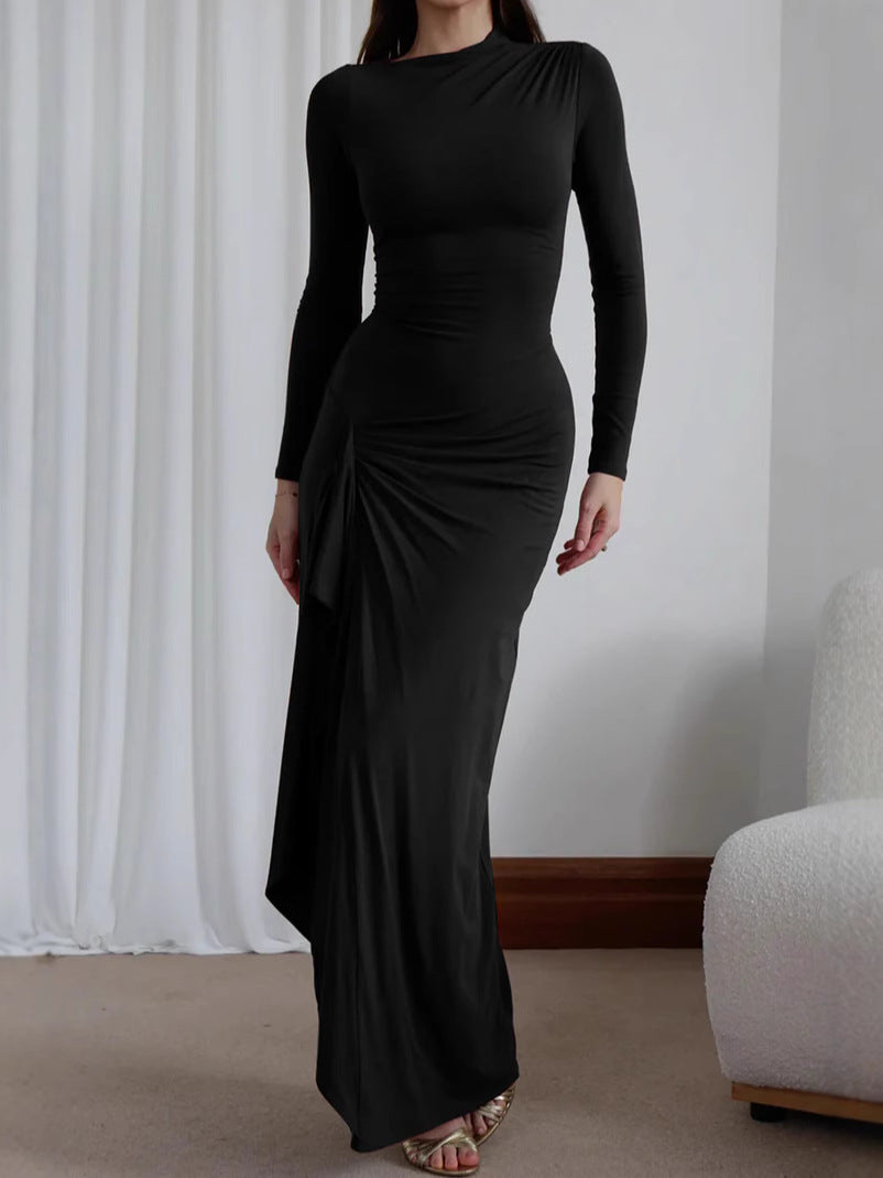 VEEN - Ruched Long Sleeve Evening Gown