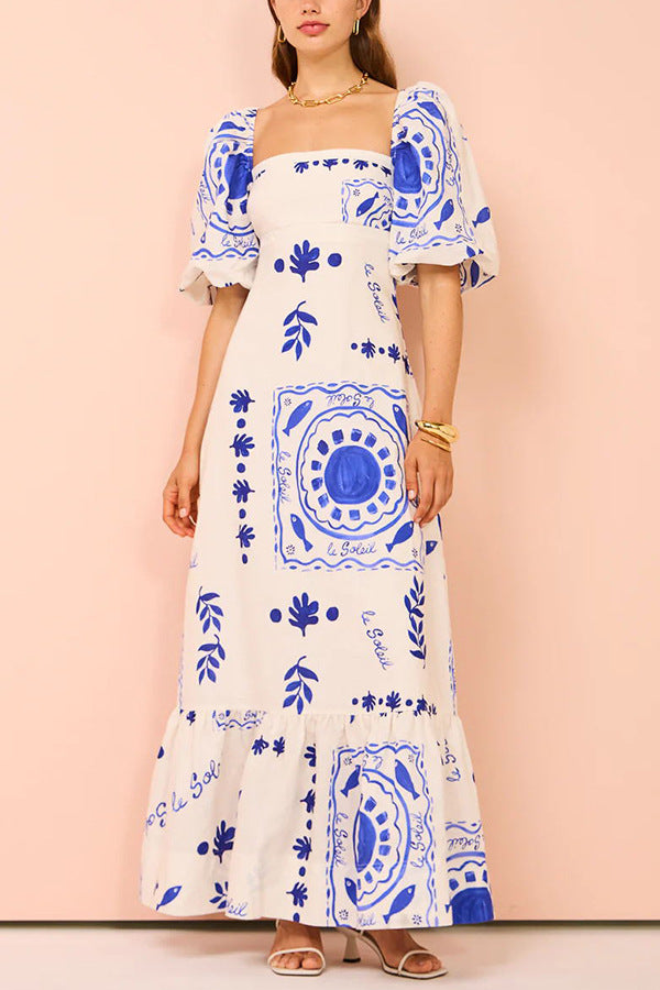 ARELY - Floral Puff Sleeve Maxi Dress