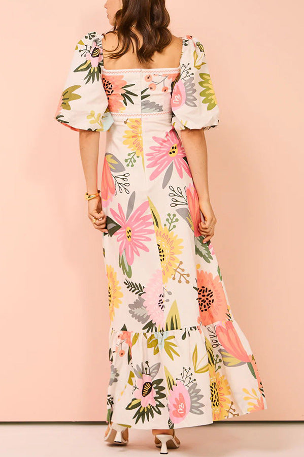 ARELY - Floral Puff Sleeve Maxi Dress