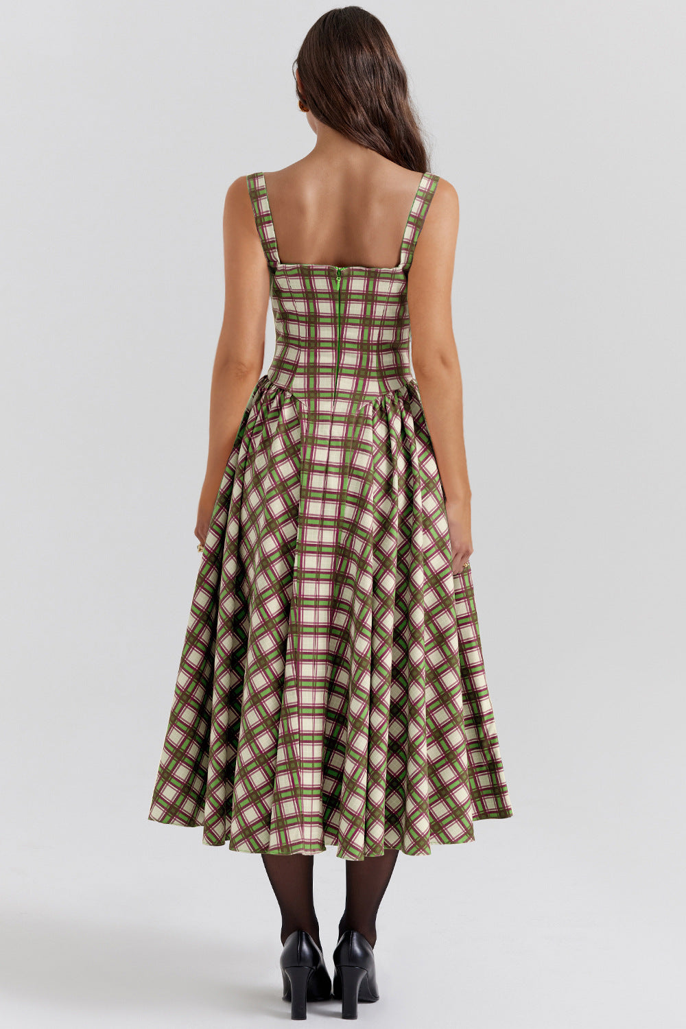 DIZA - Elegant Plaid Midi Dress