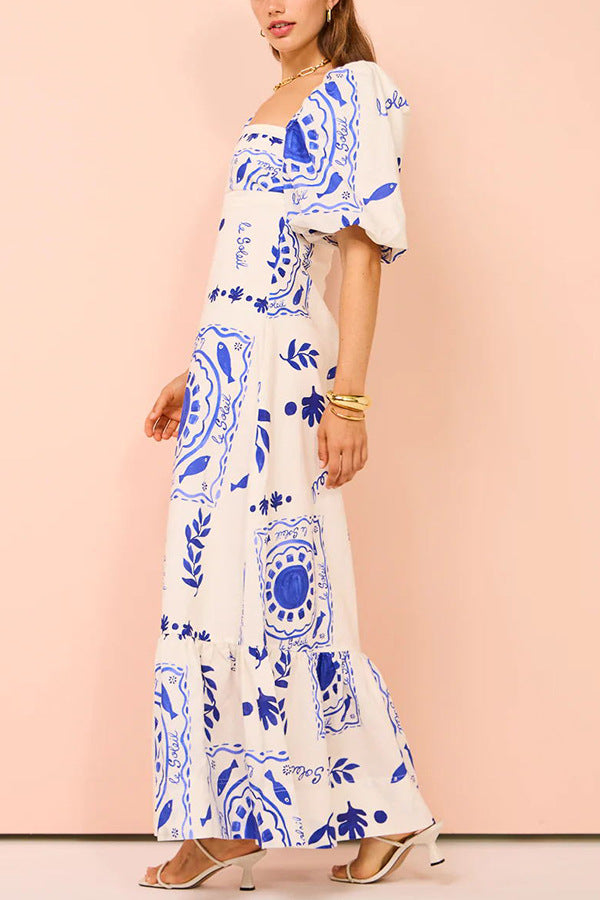 ARELY - Floral Puff Sleeve Maxi Dress