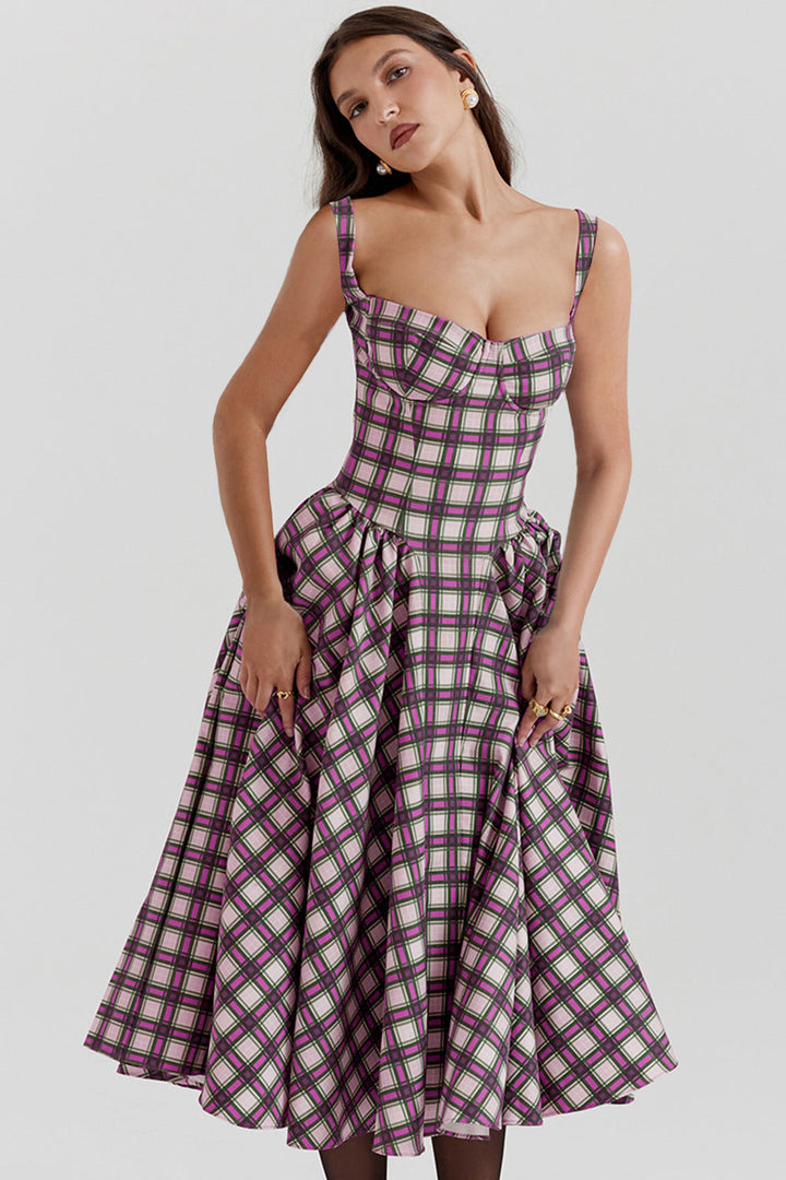 DIZA - Elegant Plaid Midi Dress