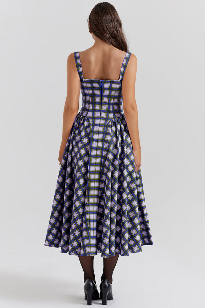 DIZA - Elegant Plaid Midi Dress