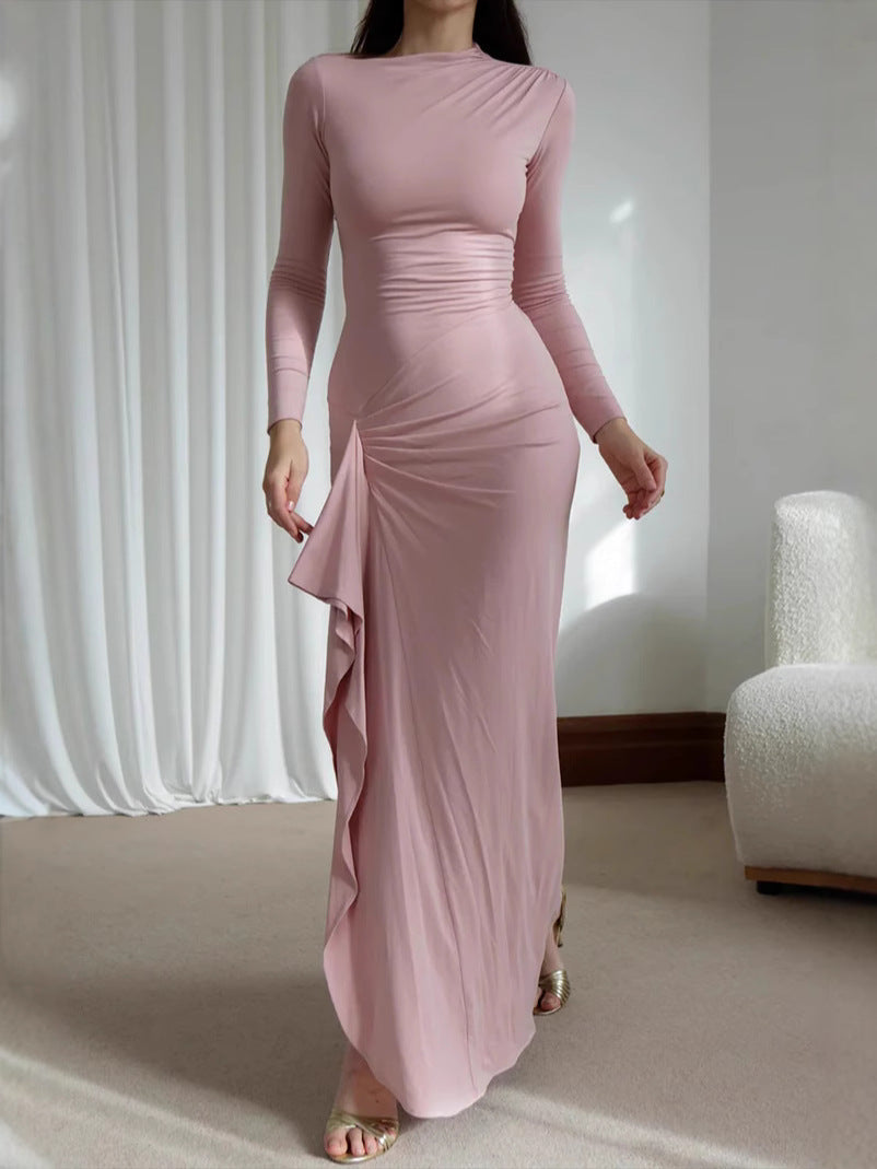 VEEN - Ruched Long Sleeve Evening Gown