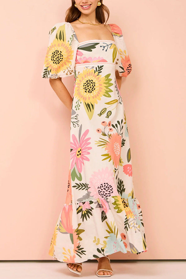 ARELY - Floral Puff Sleeve Maxi Dress