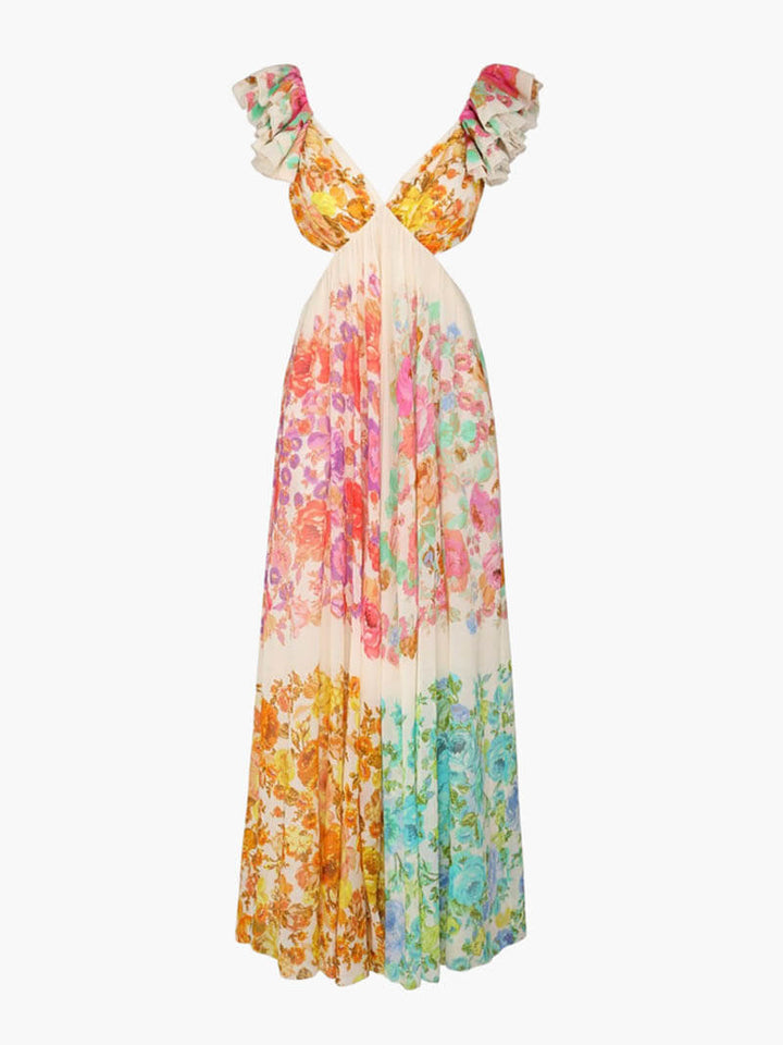 Graciela™ - Hollow Out Floral Print Maxi Dress