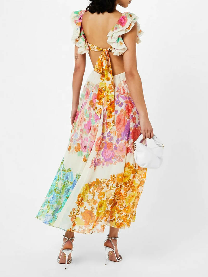 Graciela™ - Hollow Out Floral Print Maxi Dress