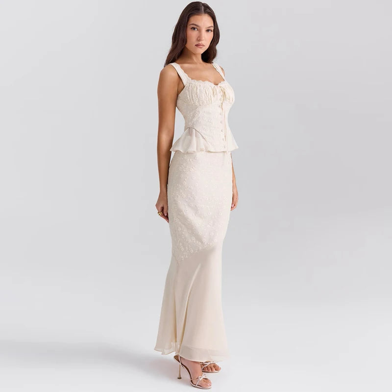 CAIS - Lace Peplum Maxi Dress