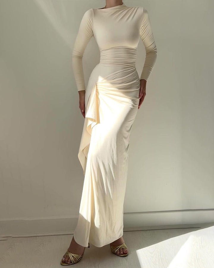 VEEN - Ruched Long Sleeve Evening Gown