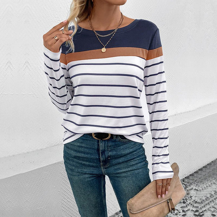 Milana | Premium Striped Casual Round Neck Shirt - Long Sleeve Vintage Women's Top